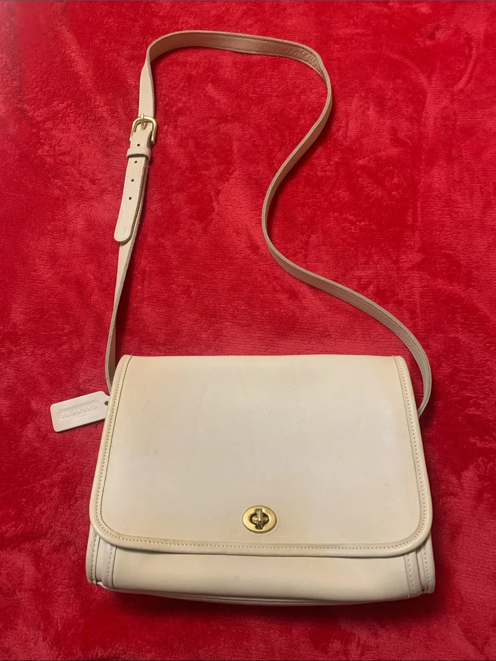 Coach Cream Leather Crossbody with Gold-Tone Turnlock
